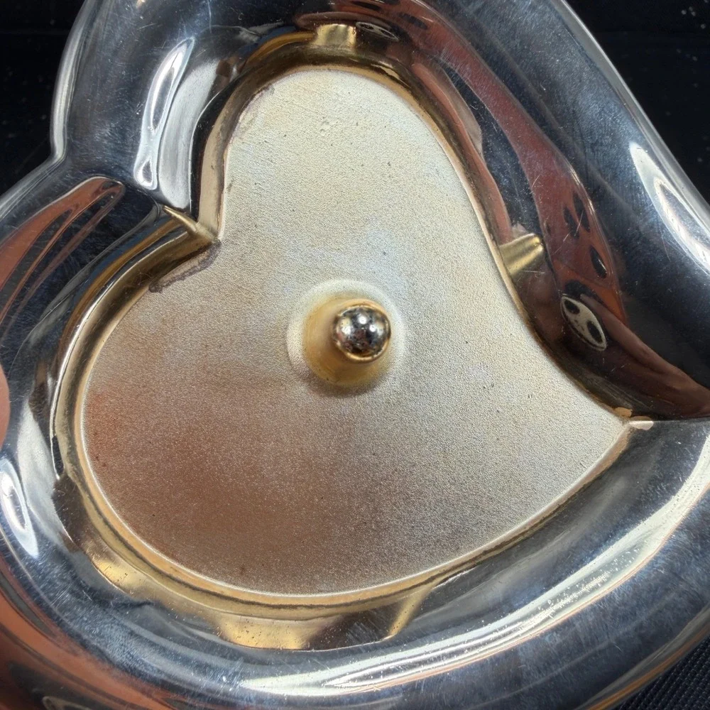 Lenox Heart Shaped Ring Holder Silver Gold Tone Metal Jewelry Trinket Dish 4in